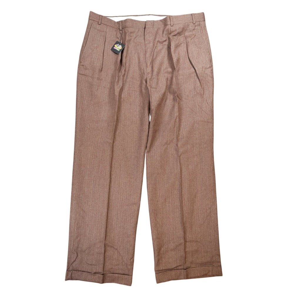 Hunt Club Trousers Mens 44x32 Brown Excellent Pleated Herringbone Worsted Wool